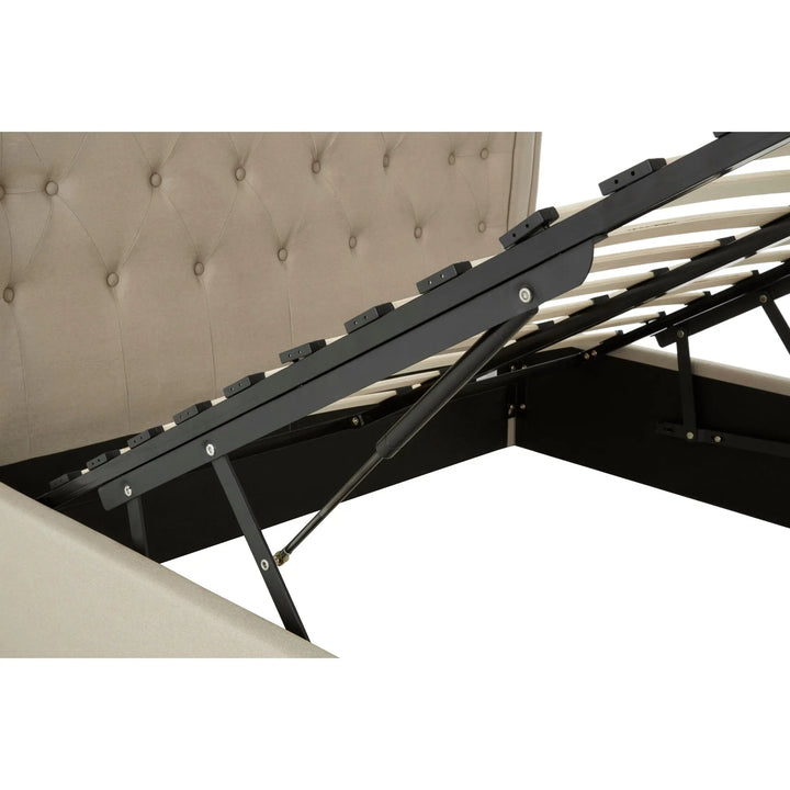 Edric Beige Double Ottoman Storage Bed with Wingback Headboard Studio 55