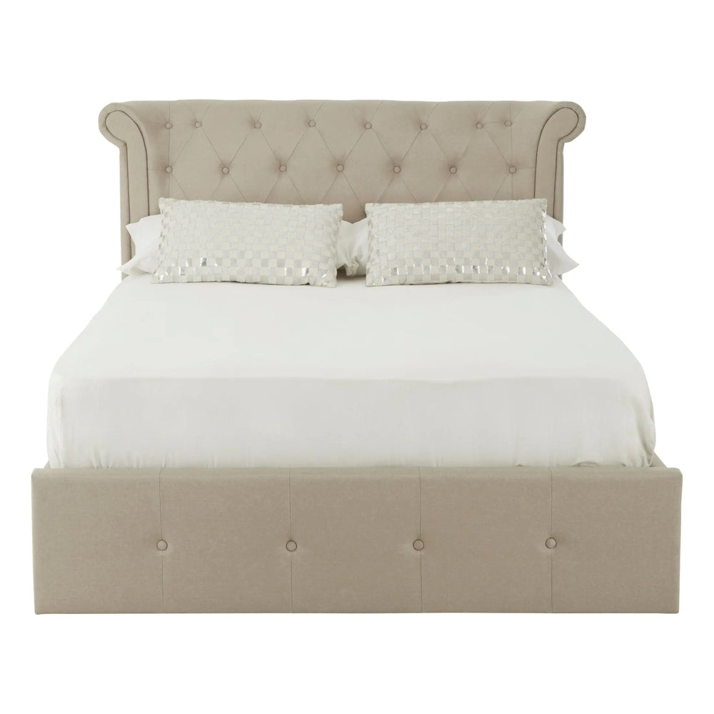 Edric Beige Double Ottoman Storage Bed with Wingback Headboard Studio 55