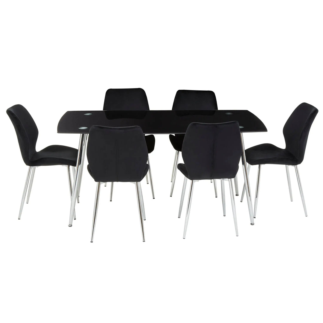 Wivaro Black Tempered Glass Dining Table with 6 Chairs Studio 55
