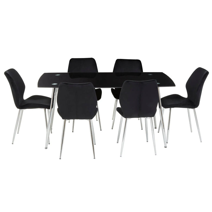 Wivaro Black Tempered Glass Dining Table with 6 Chairs Studio 55
