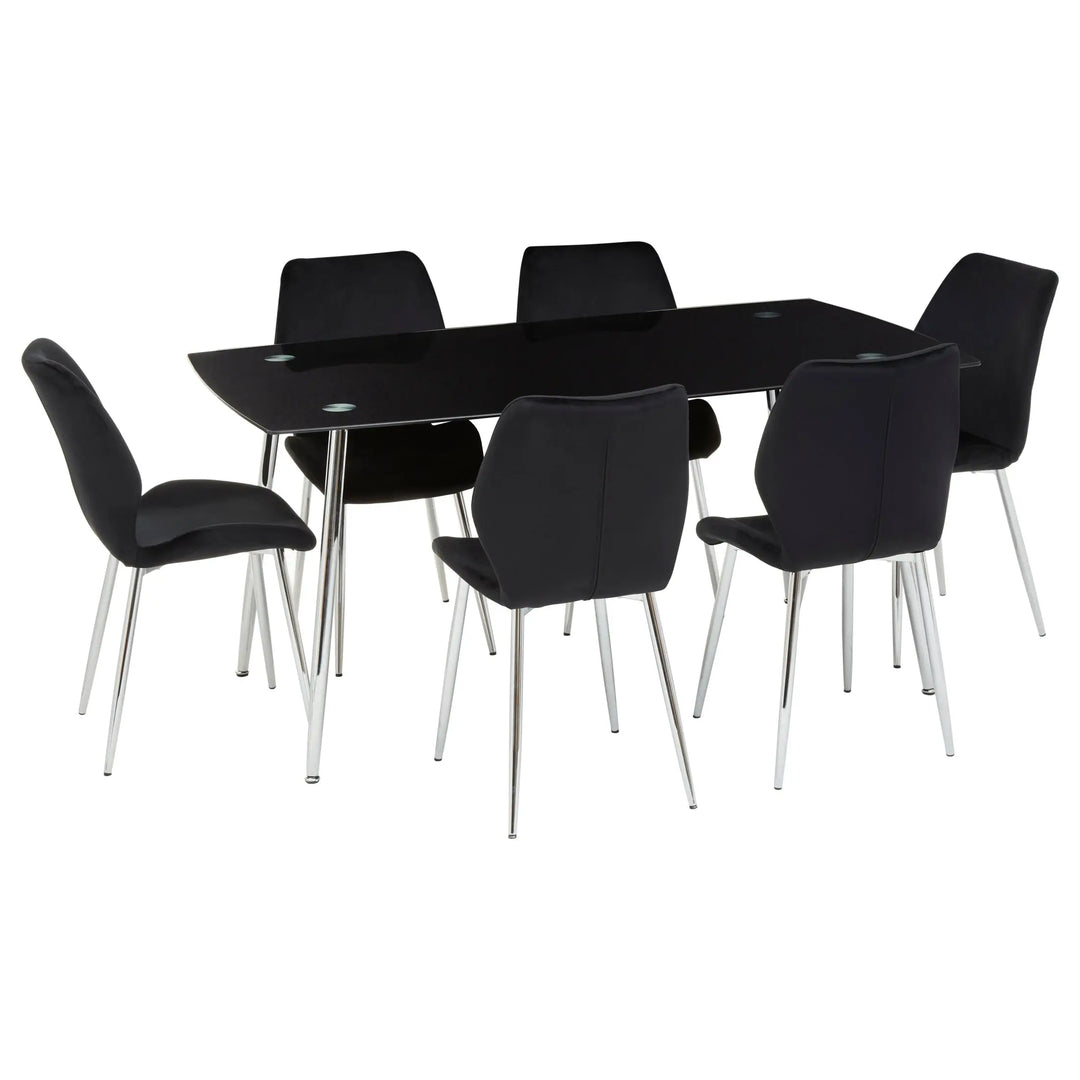 Wivaro Black Tempered Glass Dining Table with 6 Chairs Studio 55