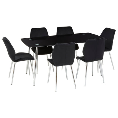 Wivaro Black Tempered Glass Dining Table with 6 Chairs Studio 55
