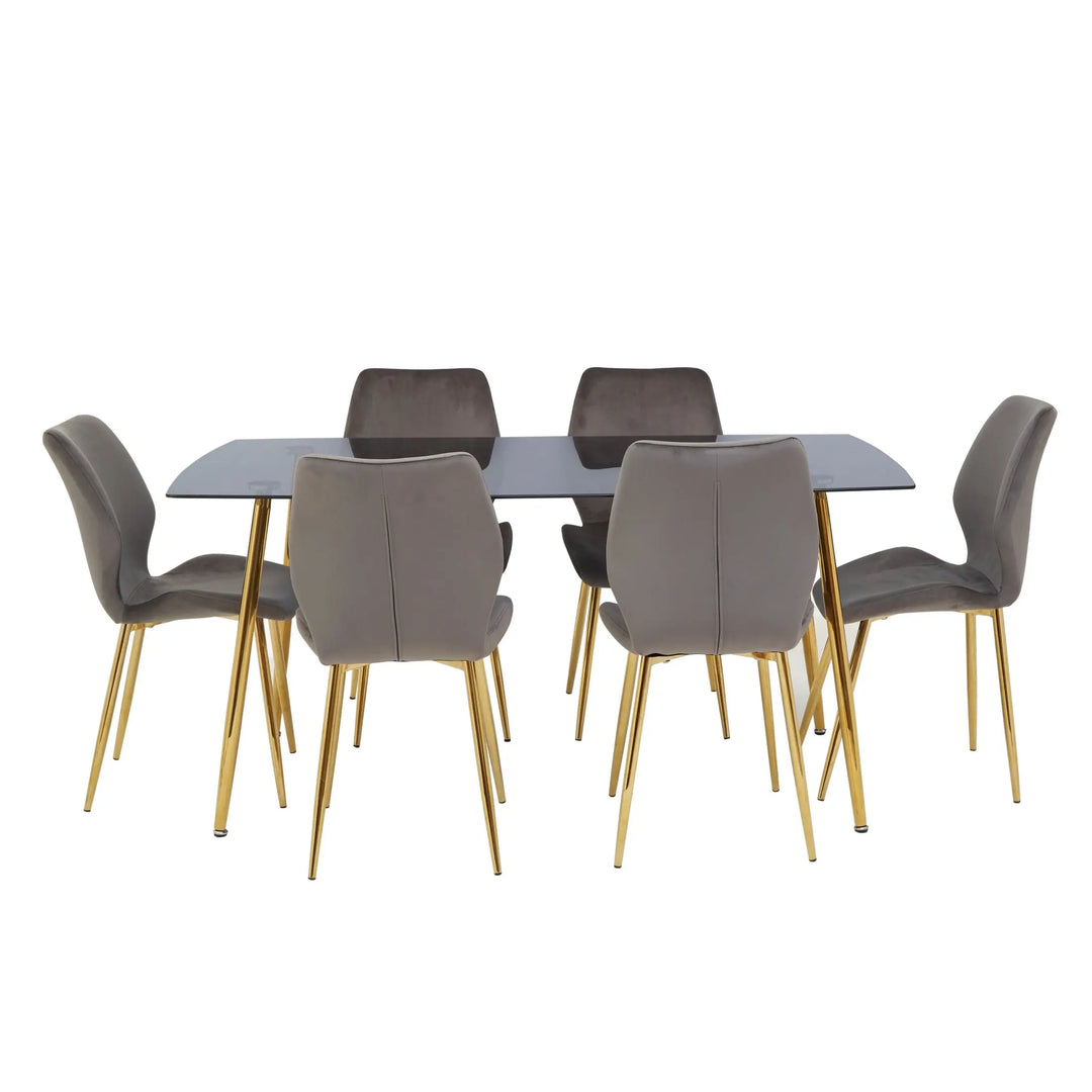 Wivaro Smoked Glass Dining Table with 6 Chairs Set Studio 55