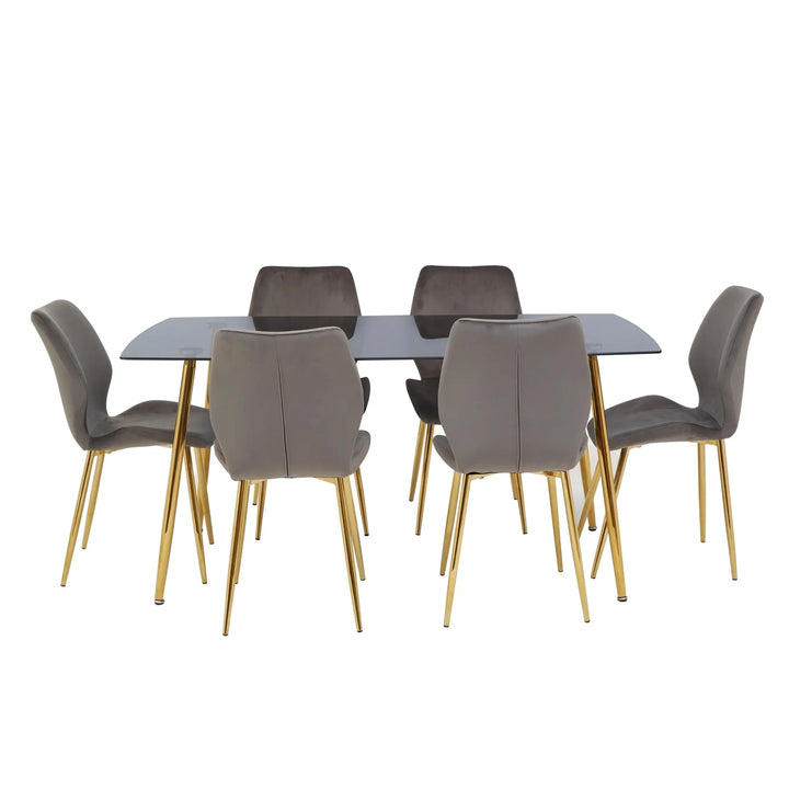 Wivaro Smoked Glass Dining Table with 6 Chairs Set Studio 55