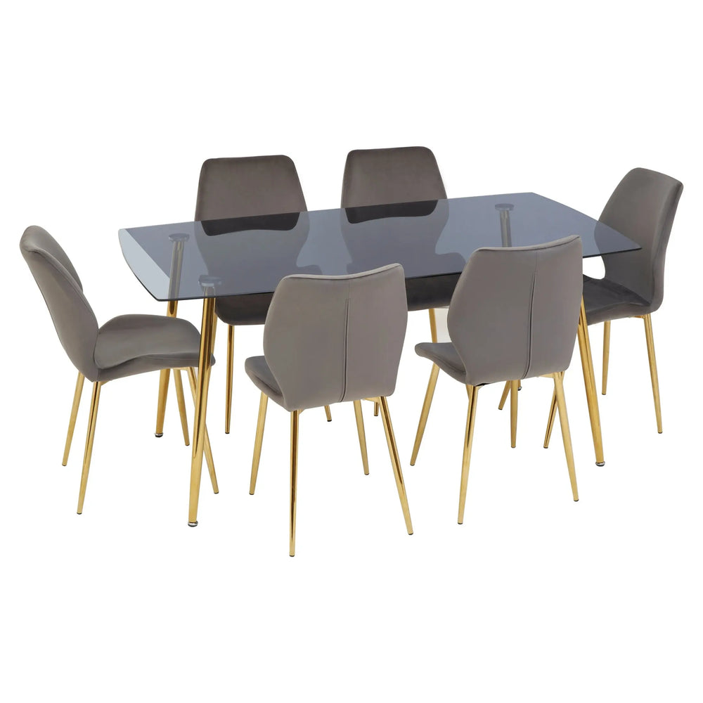 Wivaro Smoked Glass Dining Table with 6 Chairs Set Studio 55