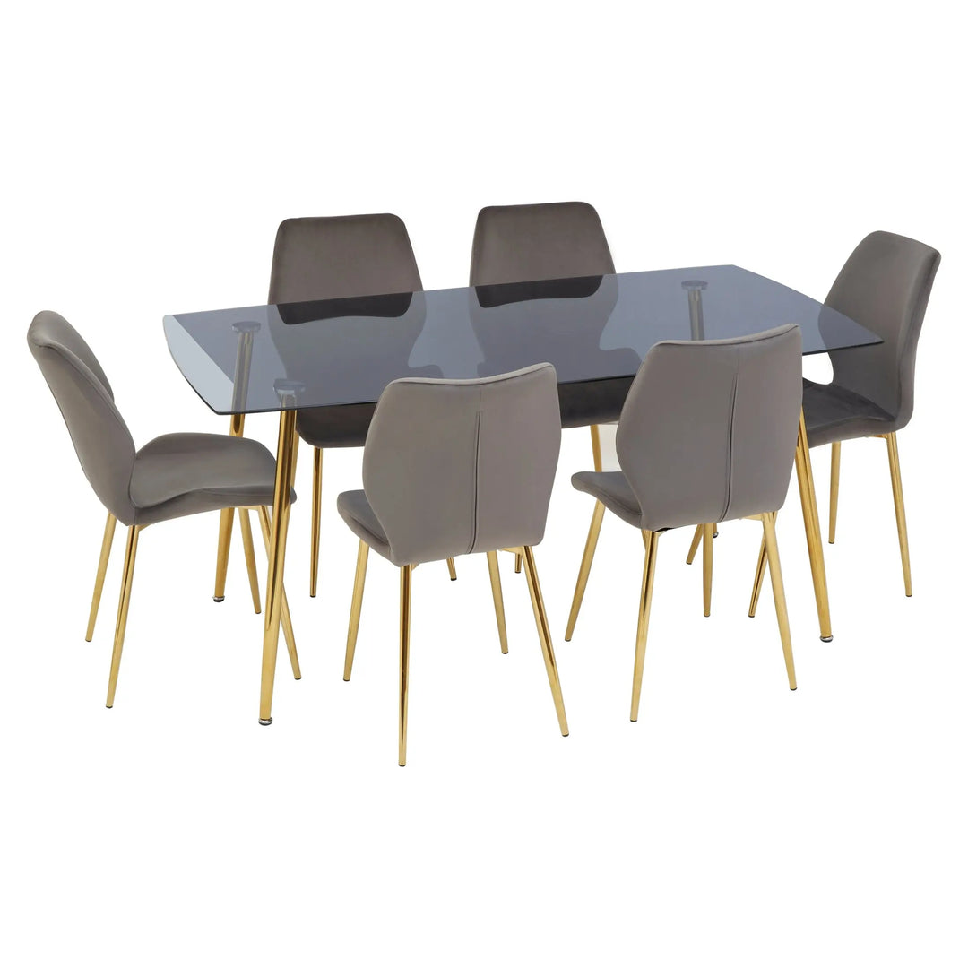 Wivaro Smoked Glass Dining Table with 6 Chairs Set Studio 55