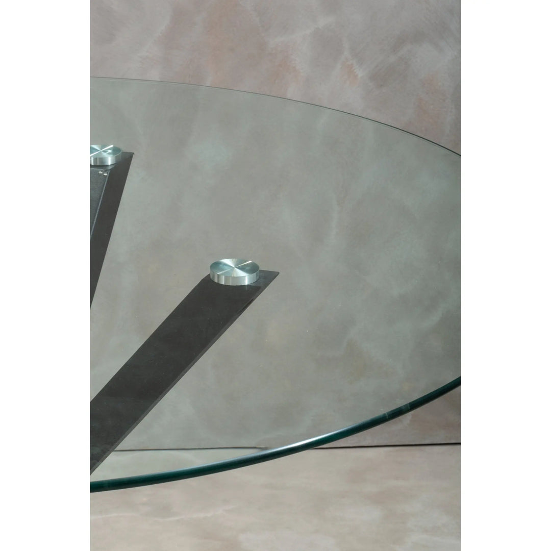 Stamford Round Glass Dining Table with Black Metal Star Base Studio 55
