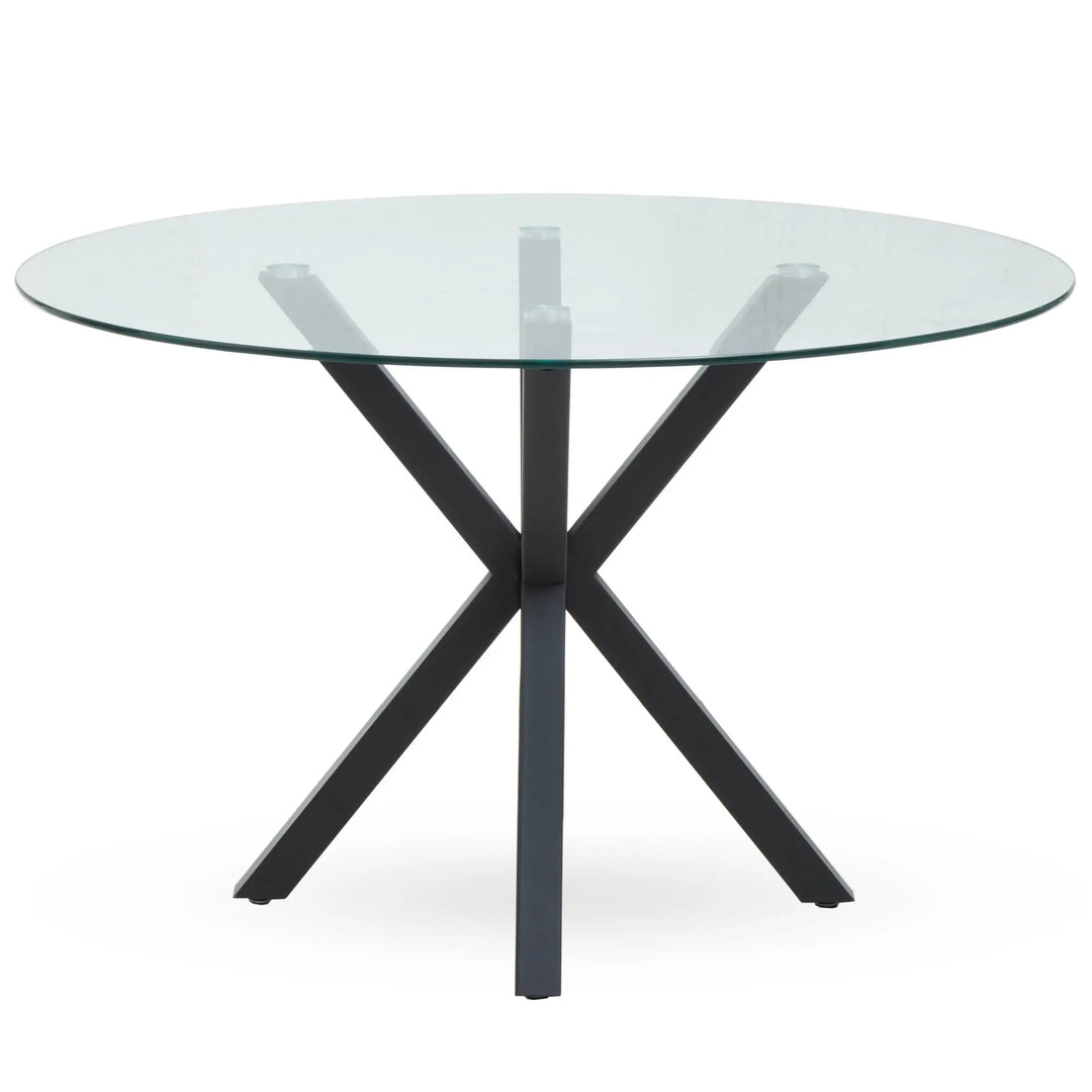 Stamford Round Glass Dining Table with Black Metal Star Base Studio 55