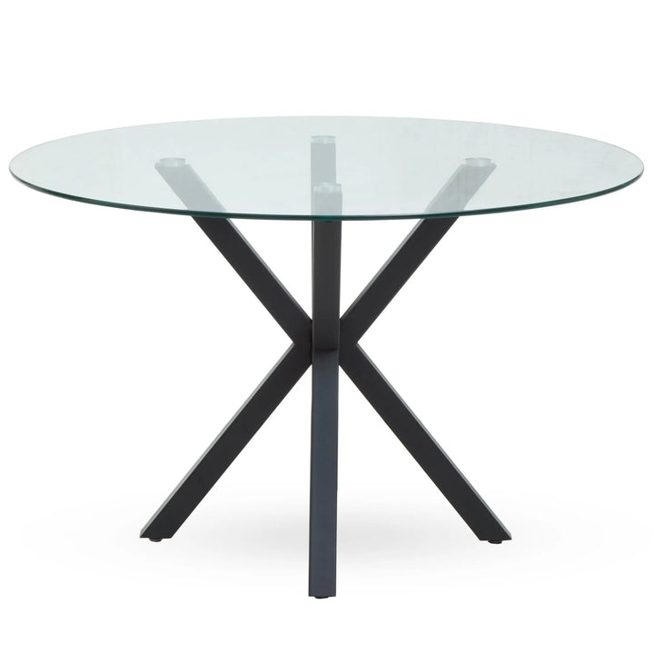 Stamford Round Glass Dining Table with Black Metal Star Base Studio 55