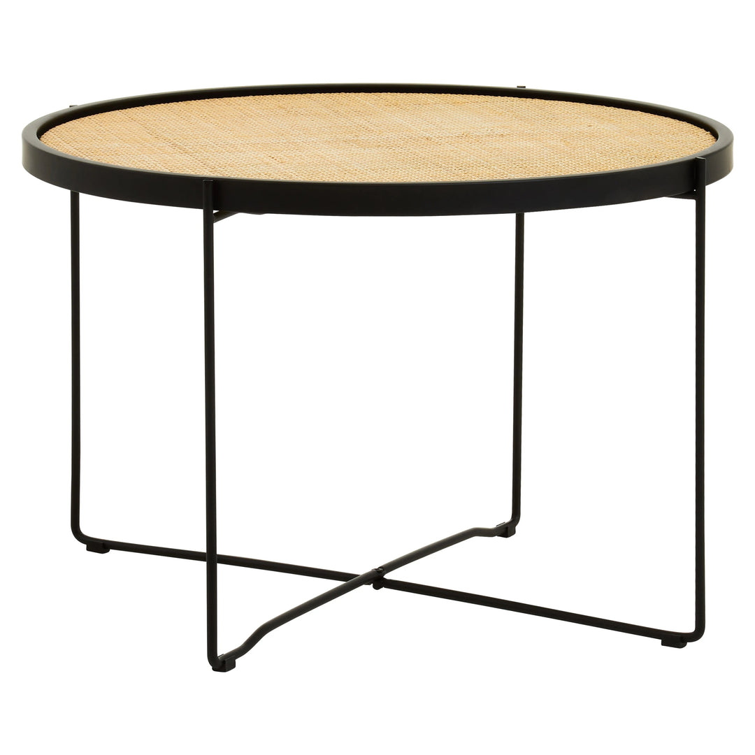 Derok Rattan Round Coffee Table With Cross Metal Legs Studio 55