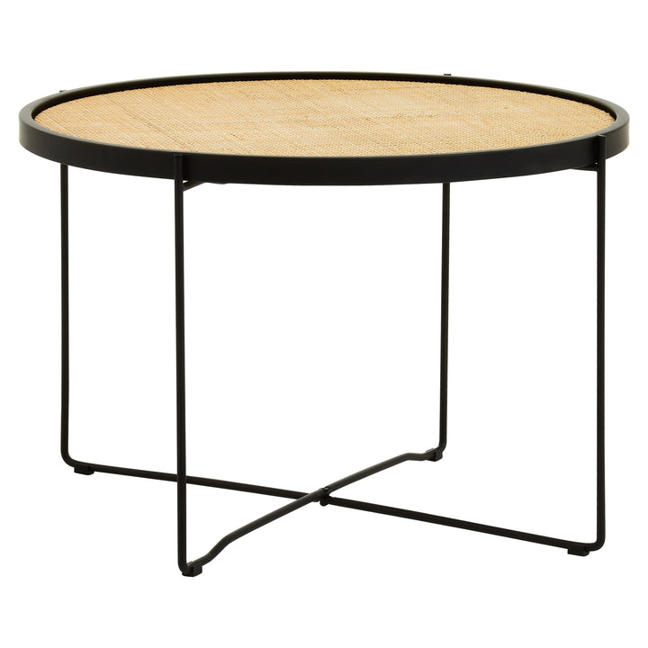 Derok Rattan Round Coffee Table With Cross Metal Legs Studio 55