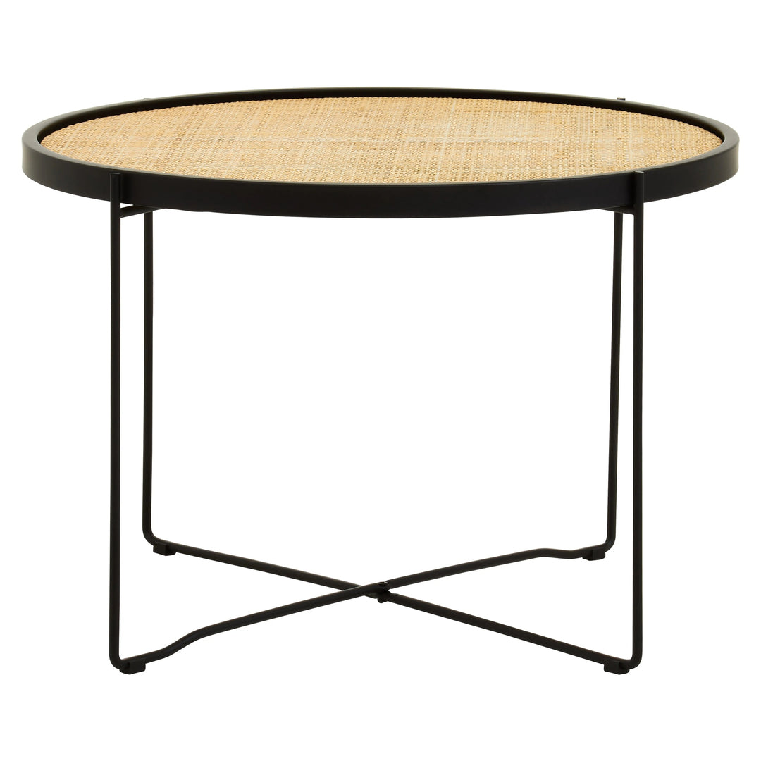 Derok Rattan Round Coffee Table With Cross Metal Legs Studio 55