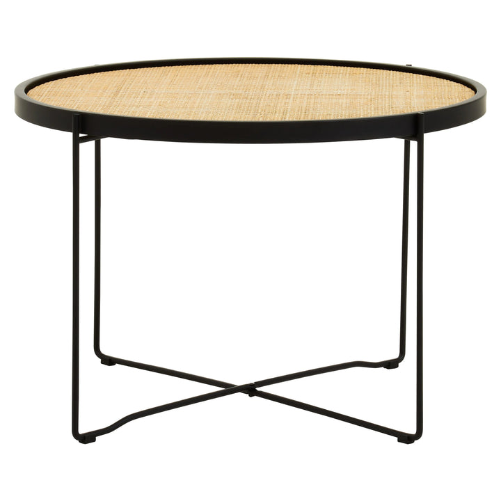 Derok Rattan Round Coffee Table With Cross Metal Legs Studio 55