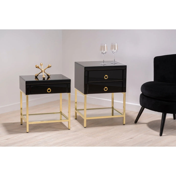 Kensford Townhouse Black 2 Drawer Side Table – Black Bedside Table with Storage Studio 55