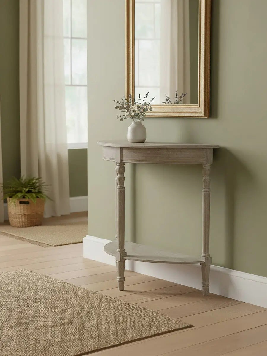Harlow Half Moon Natural Pine Wood Console Table Studio 55
