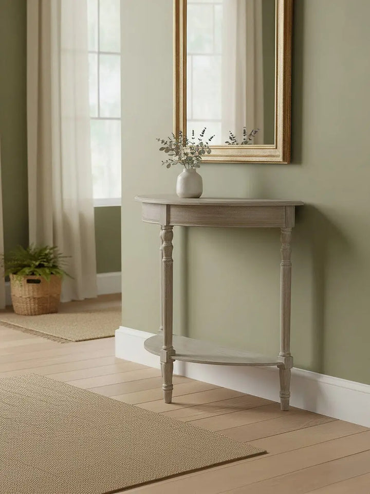 Harlow Half Moon Natural Pine Wood Console Table Studio 55