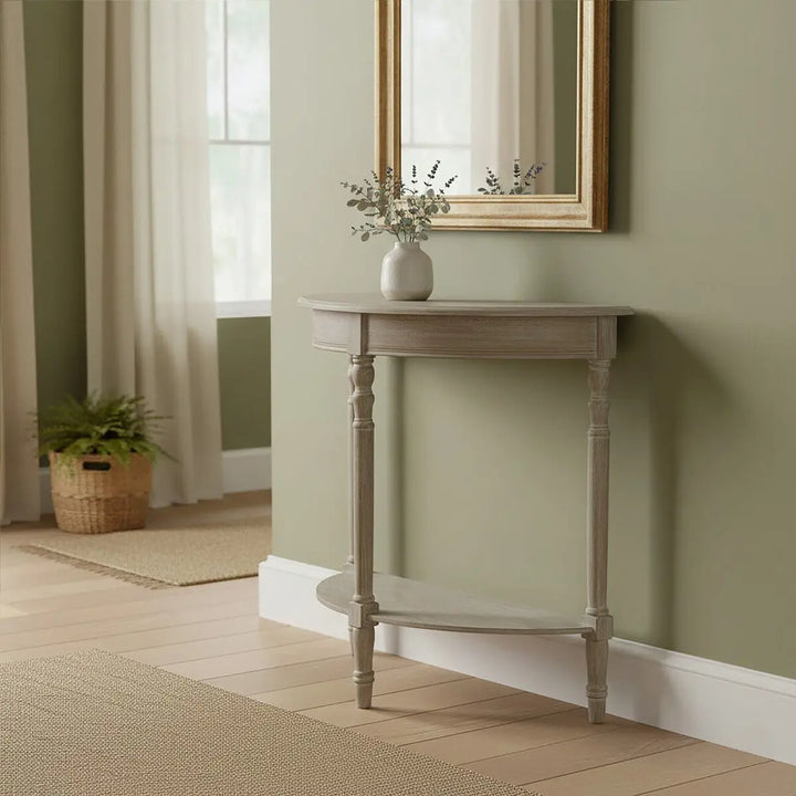Harlow Half Moon Natural Pine Wood Console Table Studio 55