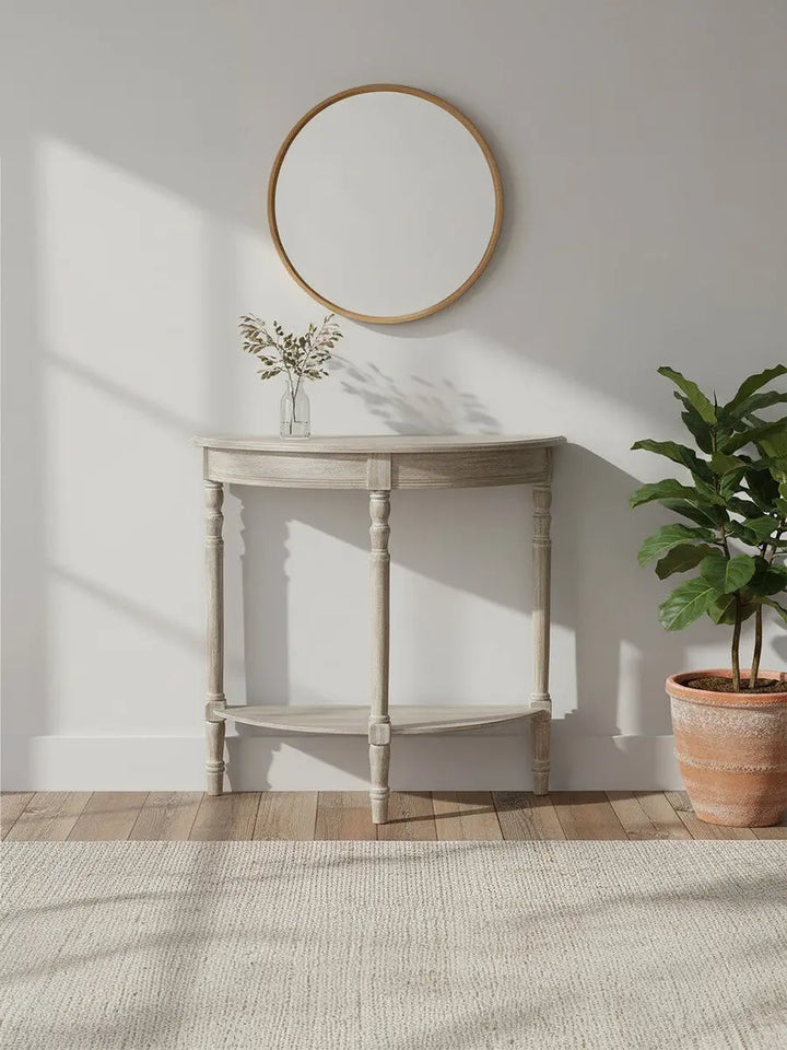 Harlow Half Moon Natural Pine Wood Console Table Studio 55