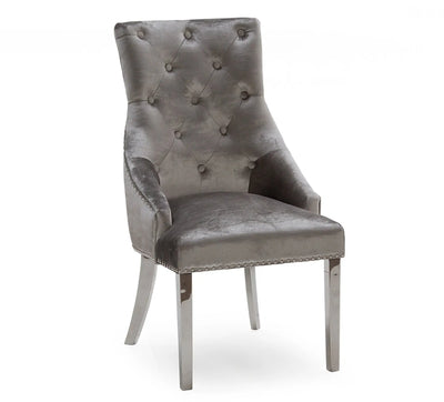 Belvedere Knockerback Velvet Dining Chair in Pewter – Chesterfield Style (Outlet) NJ Home Interiors