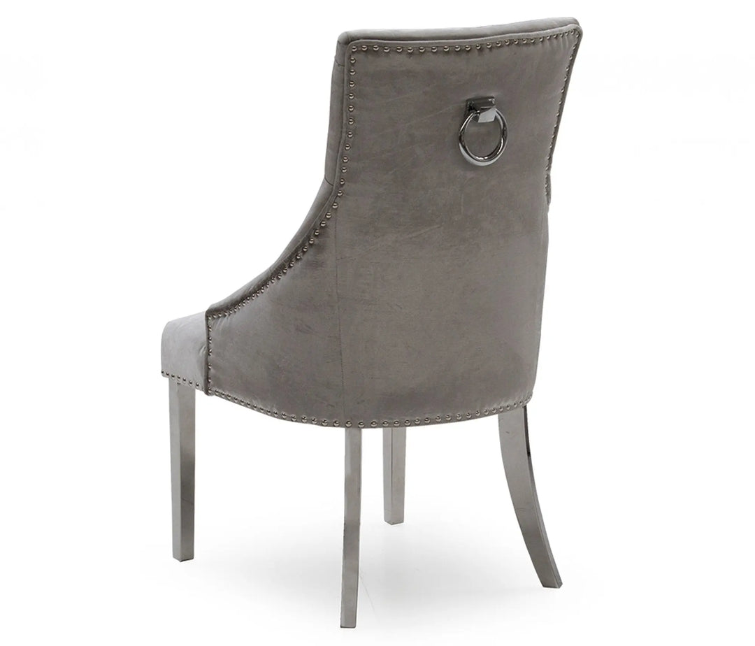 Belvedere Knockerback Velvet Dining Chair in Pewter – Chesterfield Style (Outlet) NJ Home Interiors