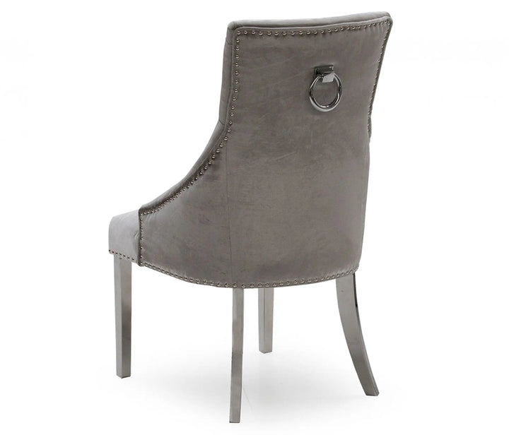 Belvedere Knockerback Velvet Dining Chair in Pewter – Chesterfield Style (Outlet) NJ Home Interiors