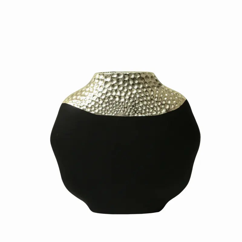 Black and Textured Light Gold Metal Vase Lina Home