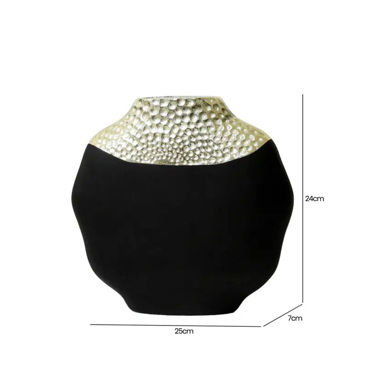 Black and Textured Light Gold Metal Vase Lina Home