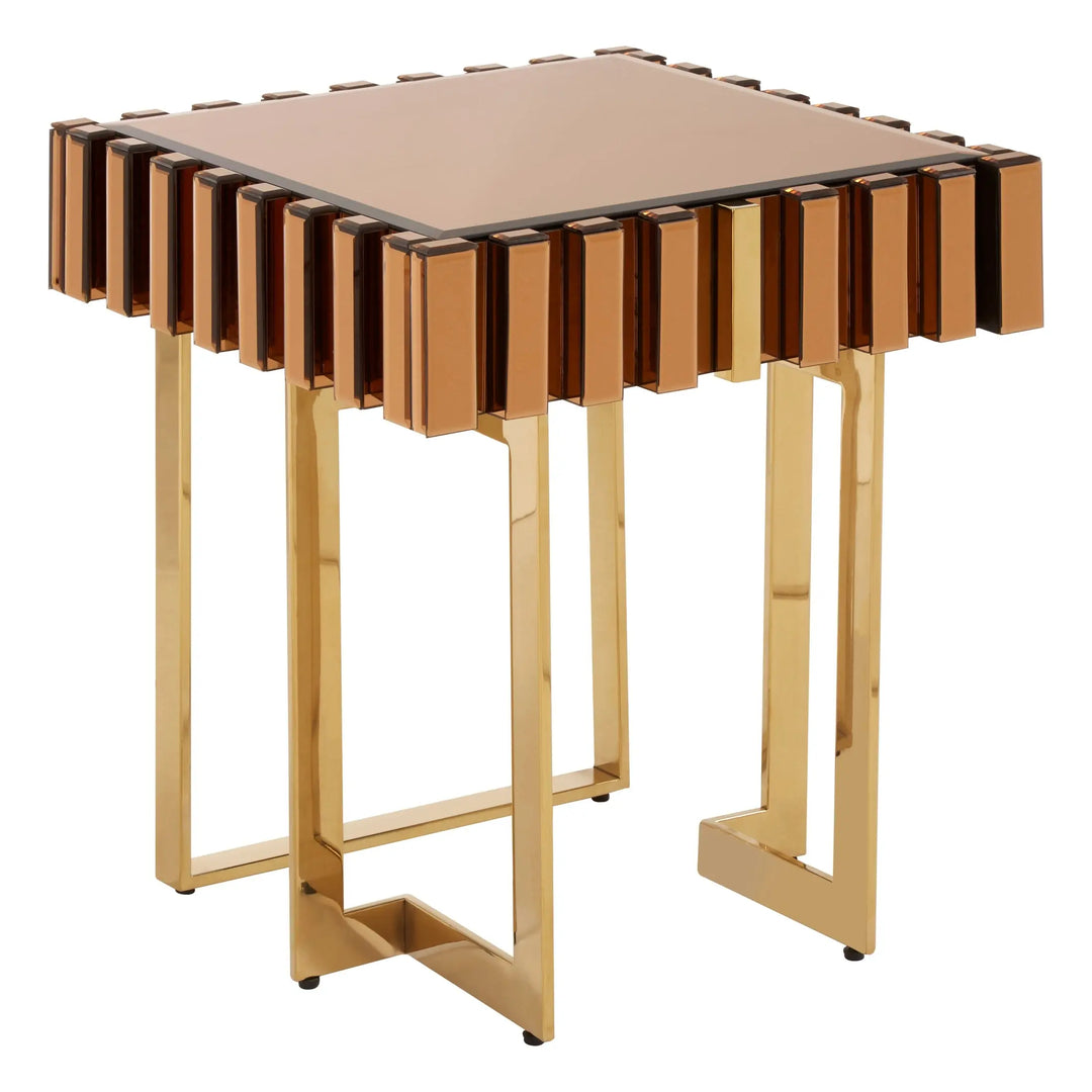 Vicoli Mirrored Side Table with Gold Stainless Steel Legs Studio 55