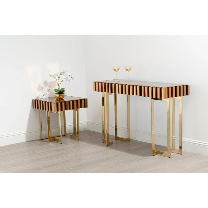 Vicoli Mirrored Side Table with Gold Stainless Steel Legs Studio 55