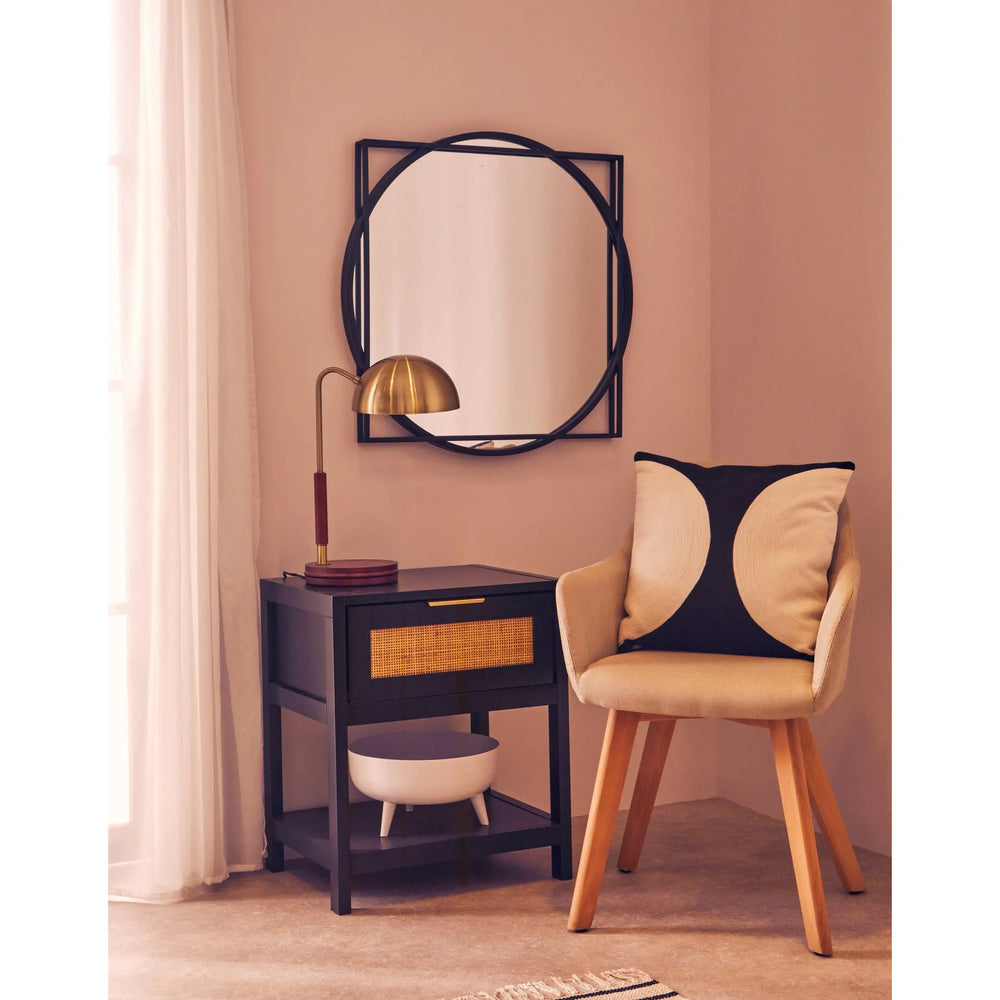 Sherwood Black Wood and Natural Rattan One Drawer Bedside Table Studio 55