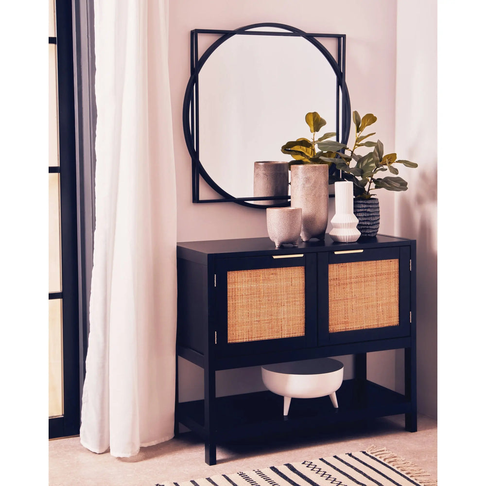 Sherwood Black Wood and Rattan Two Door Side Cabinet Studio 55
