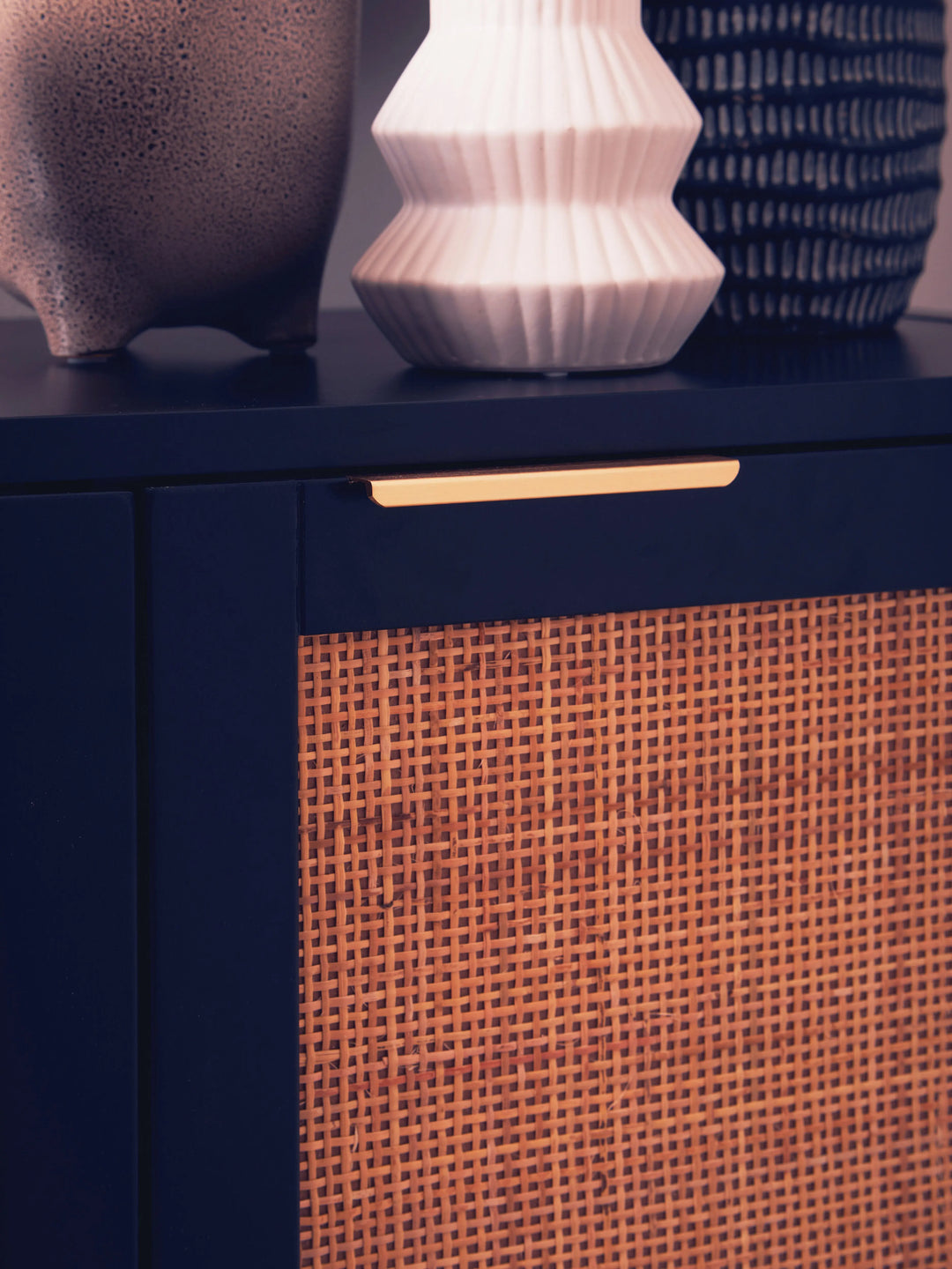 Sherwood Black Wood and Rattan Two Door Side Cabinet Studio 55