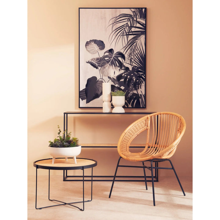 Derok Rattan Round Coffee Table With Cross Metal Legs Studio 55