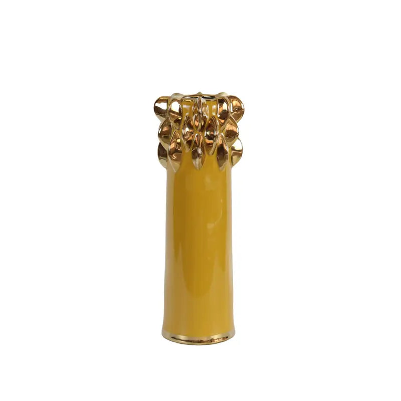 Yellow Ceramic Vase with Chunky Gold Design Lina Home