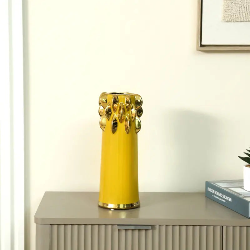 Yellow Ceramic Vase with Chunky Gold Design Lina Home