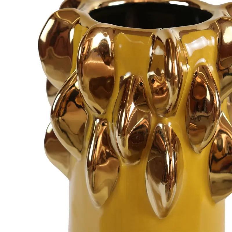 Yellow Ceramic Vase with Chunky Gold Design Lina Home