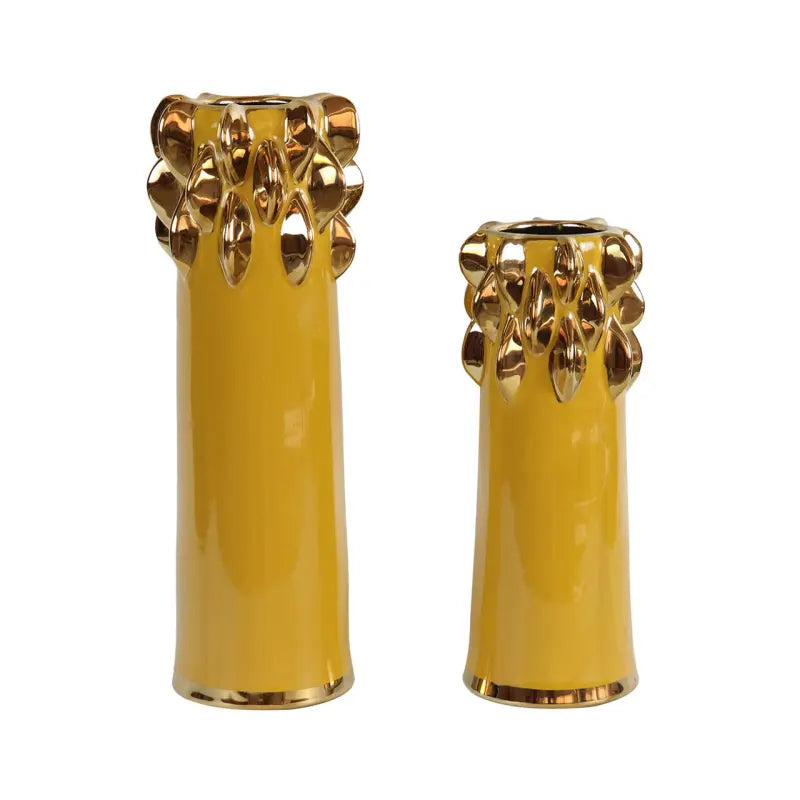Yellow Ceramic Vase with Chunky Gold Design Lina Home