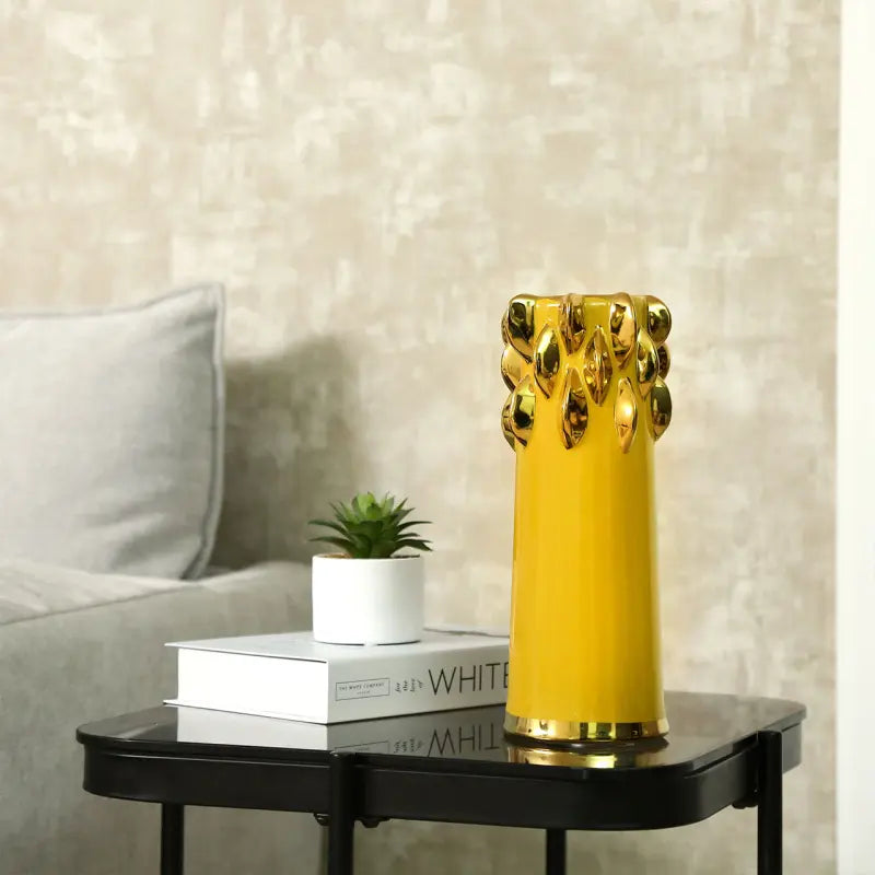 Yellow Ceramic Vase with Chunky Gold Design Lina Home