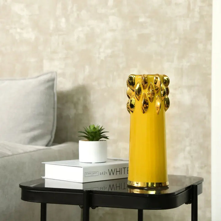 Yellow Ceramic Vase with Chunky Gold Design Lina Home
