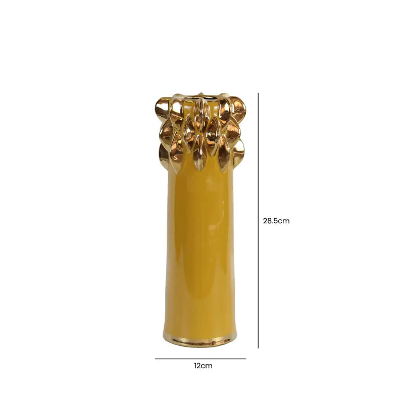 Yellow Ceramic Vase with Chunky Gold Design Lina Home