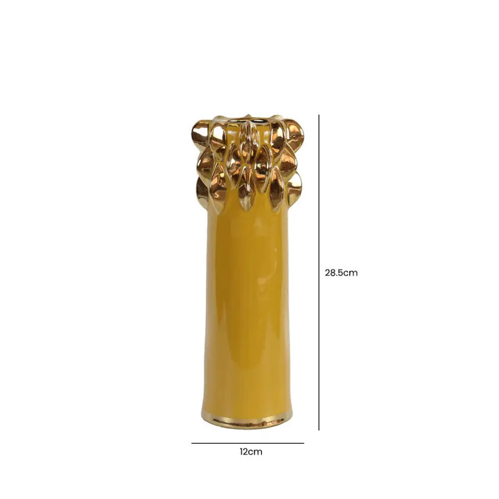 Yellow Ceramic Vase with Chunky Gold Design Lina Home