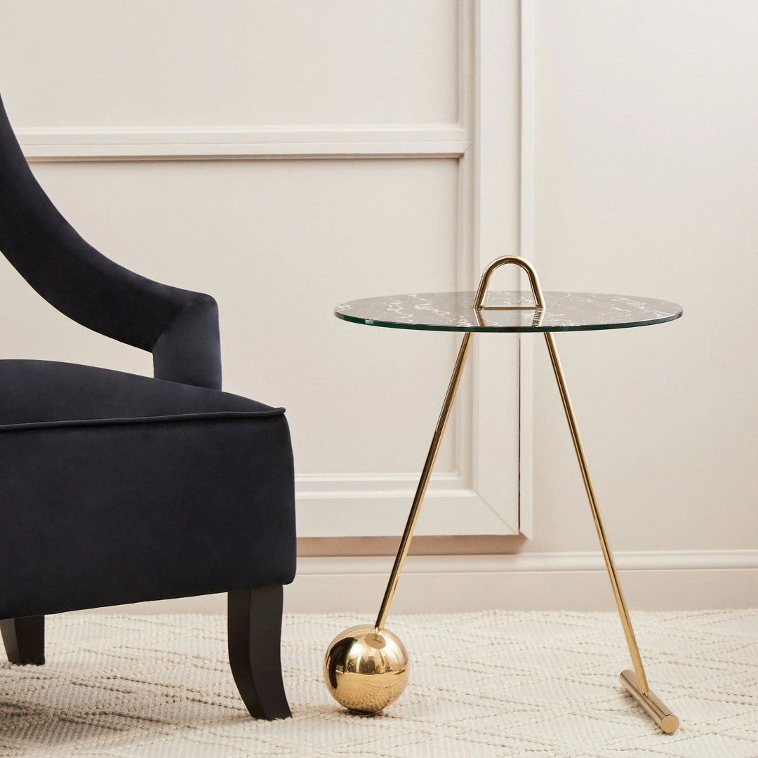 Orelia Black Marble Effect End Table with Gold Legs Studio 55