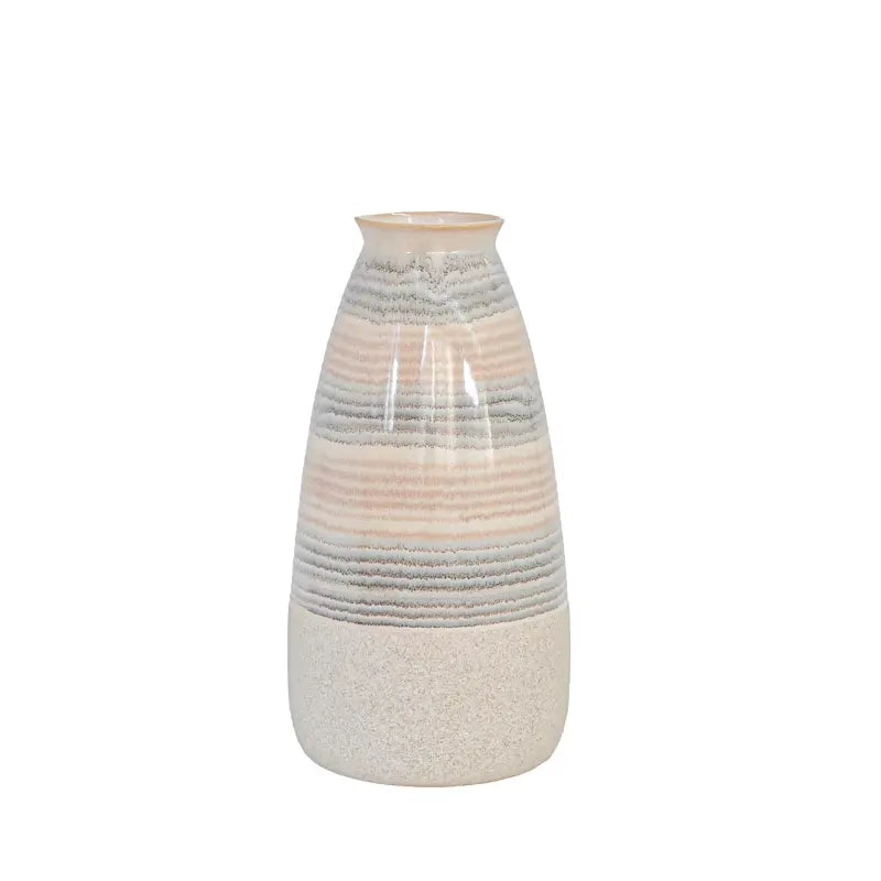 Beige Ceramic Vase with Multicolour Stripes Lina Home