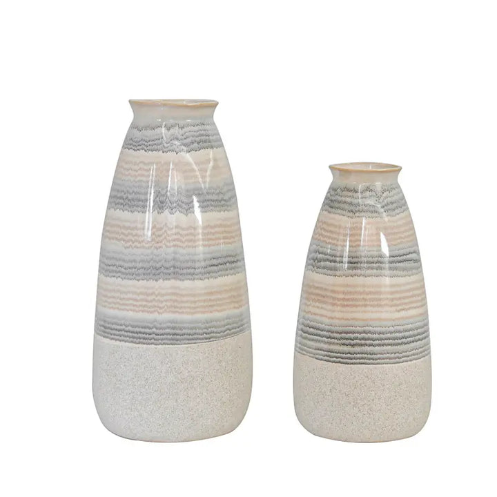 Beige Ceramic Vase with Multicolour Stripes Lina Home
