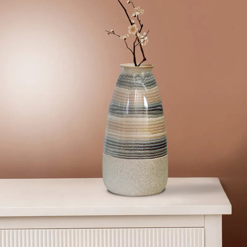 Beige Ceramic Vase with Multicolour Stripes Lina Home