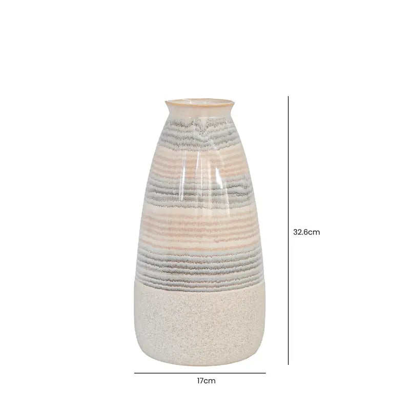 Beige Ceramic Vase with Multicolour Stripes Lina Home