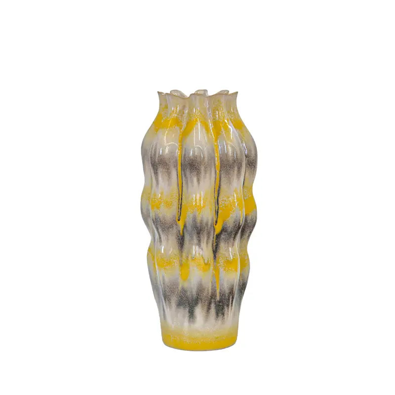 Beige Ceramic Vase with Multicolour Stripes Lina Home