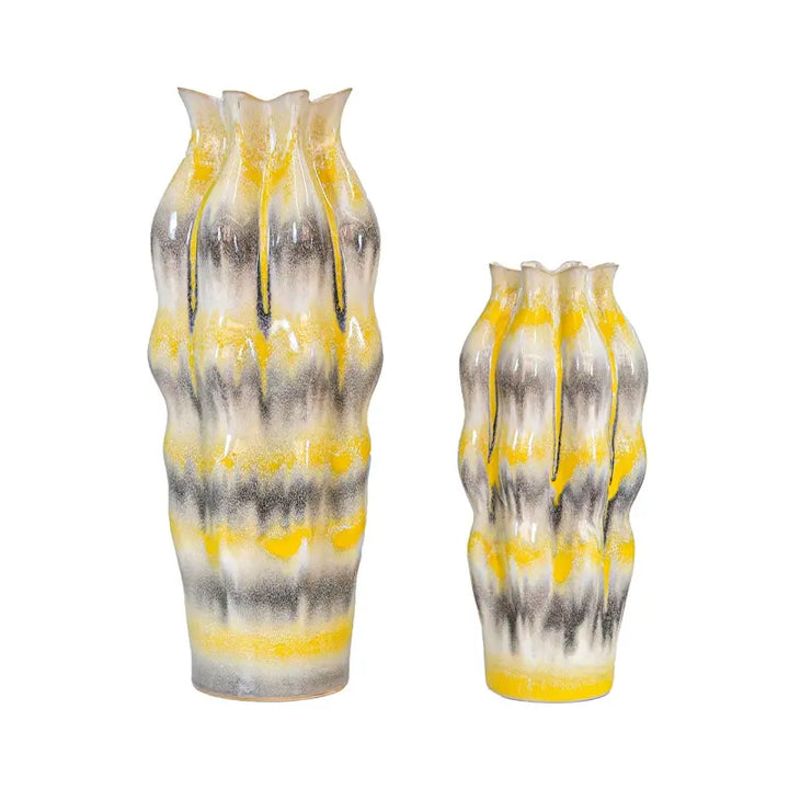 Beige Ceramic Vase with Multicolour Stripes Lina Home