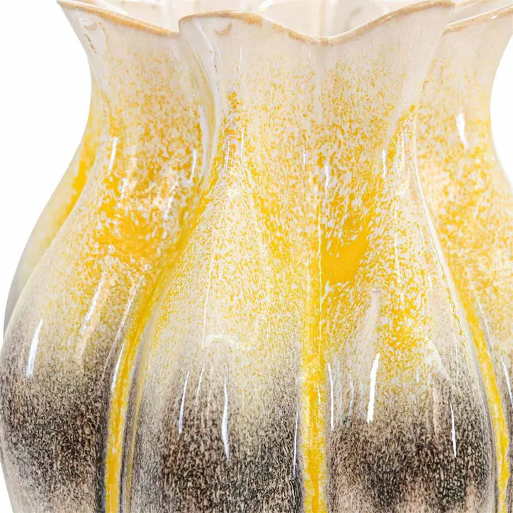 Beige Ceramic Vase with Multicolour Stripes Lina Home