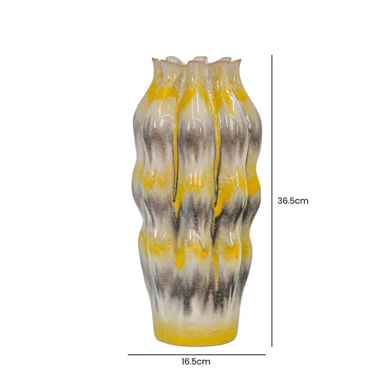 Beige Ceramic Vase with Multicolour Stripes Lina Home